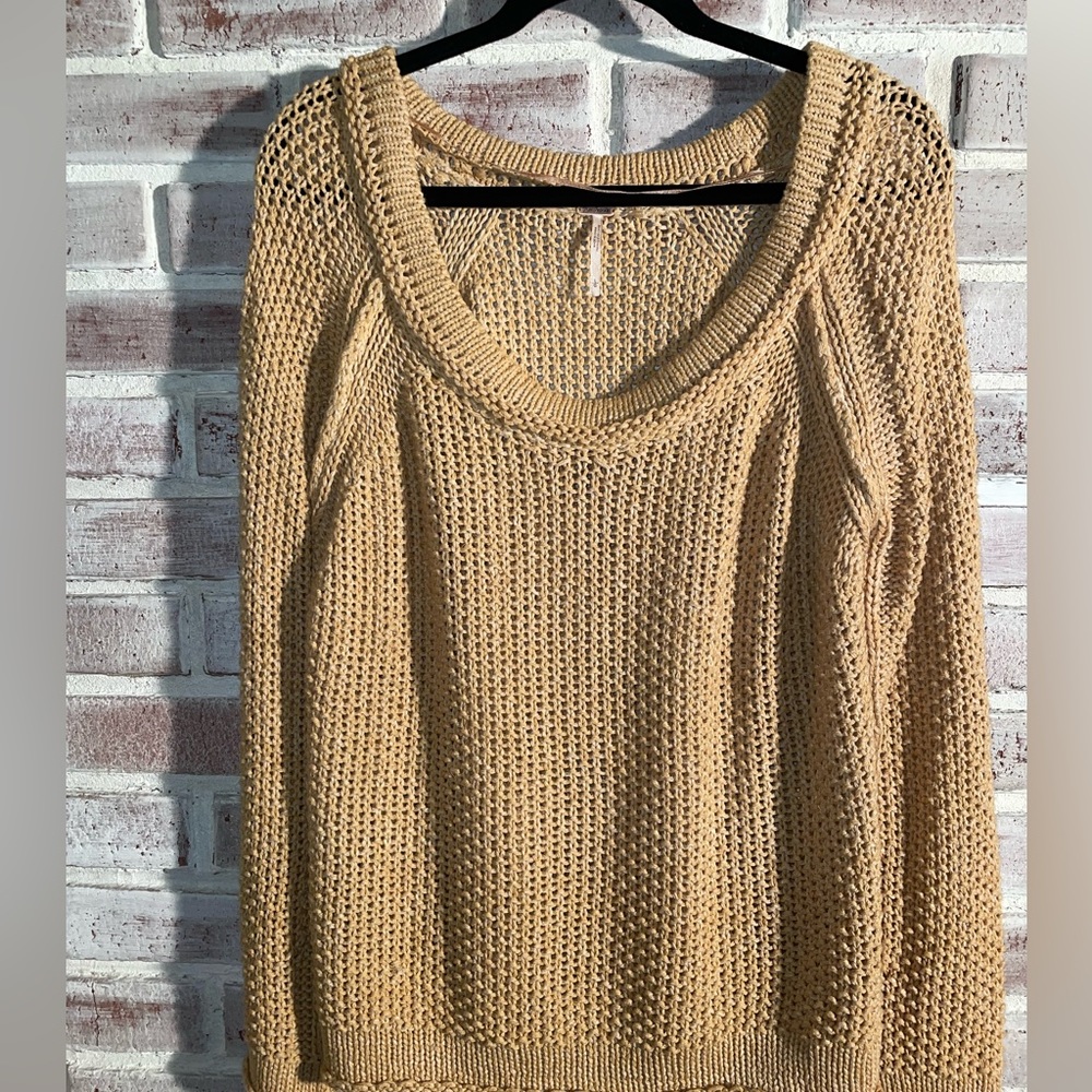 Free People open knit light weight sweater mustard color size large